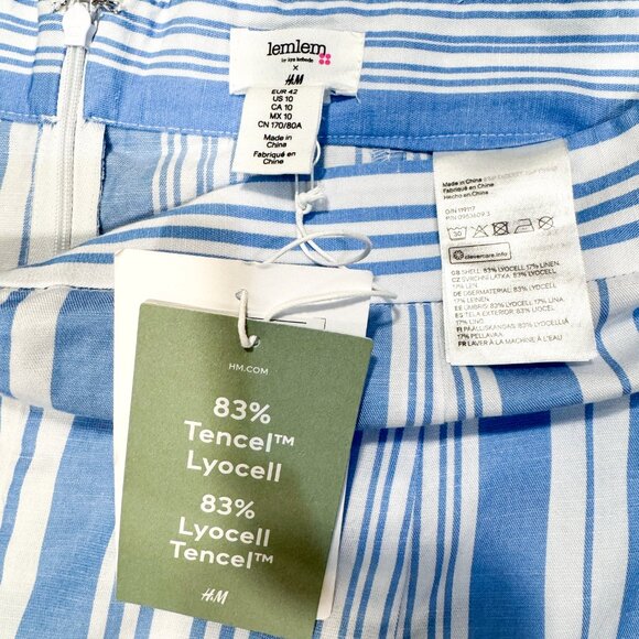 NWT Lemlem x H&M Collaboration Blue & White Striped Tencel Lyocell Skirt Size 10 - Picture 6 of 10